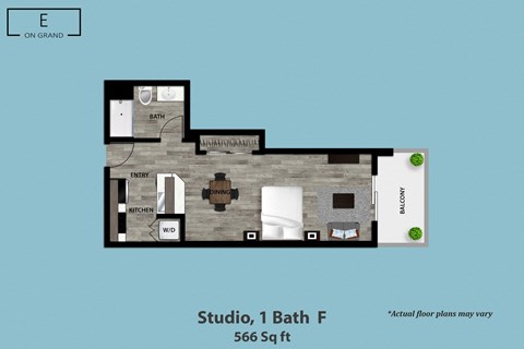 Floor plan for studio, 1 bath, 566 sqft